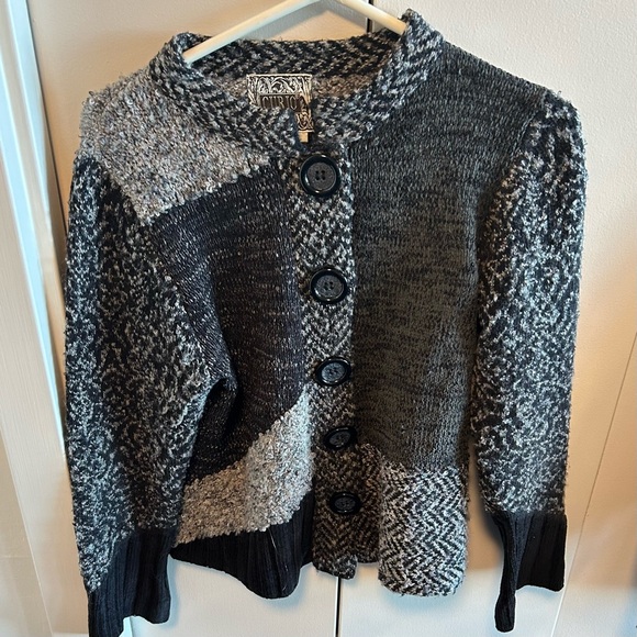curio Sweaters - Elegant Black and Gray Cardigan by Azani Couture